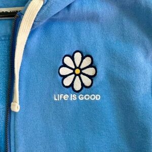 Life Is Good Blue Zip Hoodie with Daisy Embroidery